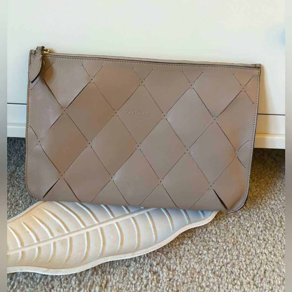 BOLDRINI SELLERIA LEATHER Clutch Zip Top Pouch EUC